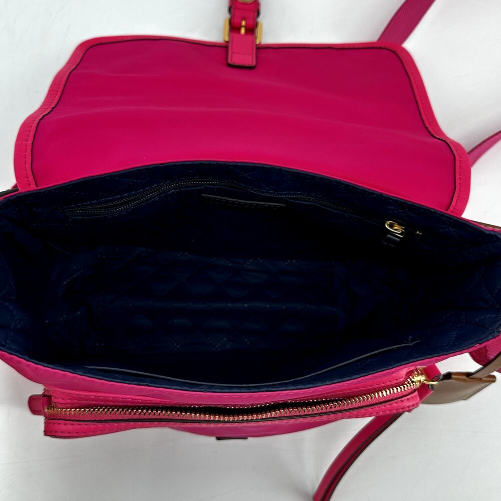 Tory Burch Perry Nylon Crossbody Bag Logo Charm Strap Leather Trim Pink One Size - Picture 8 of 10